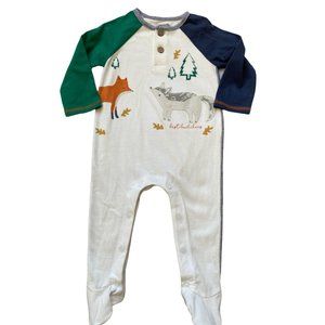 Mud Pie woodland creatures animals footed SLEEPER 3-6m NWT wolf fox best buddies